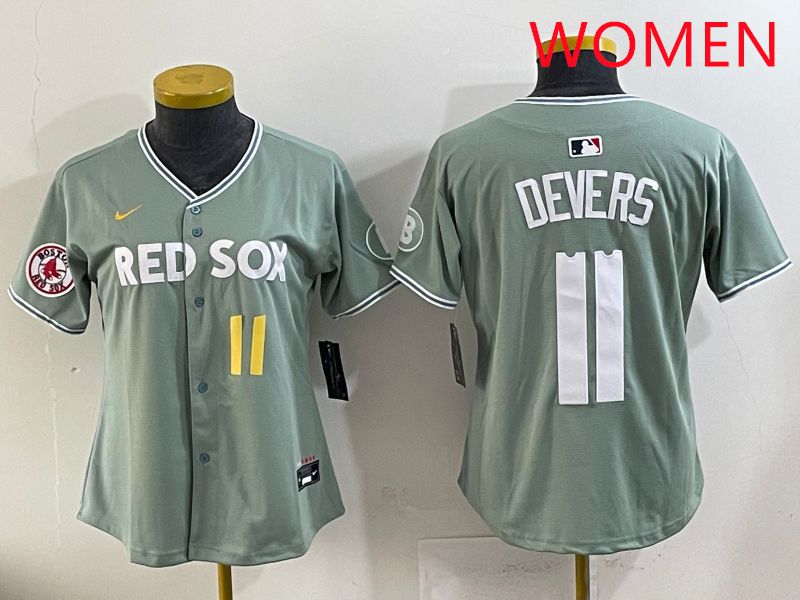 Women 2025 Boston Red Sox #11 Devers Light Green Joint Name Nike MLB Jersey style 14